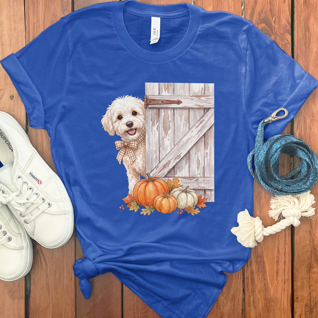 Maltipoo Barn Peeking T-Shirt in True Royal / S by Puppy Jo
