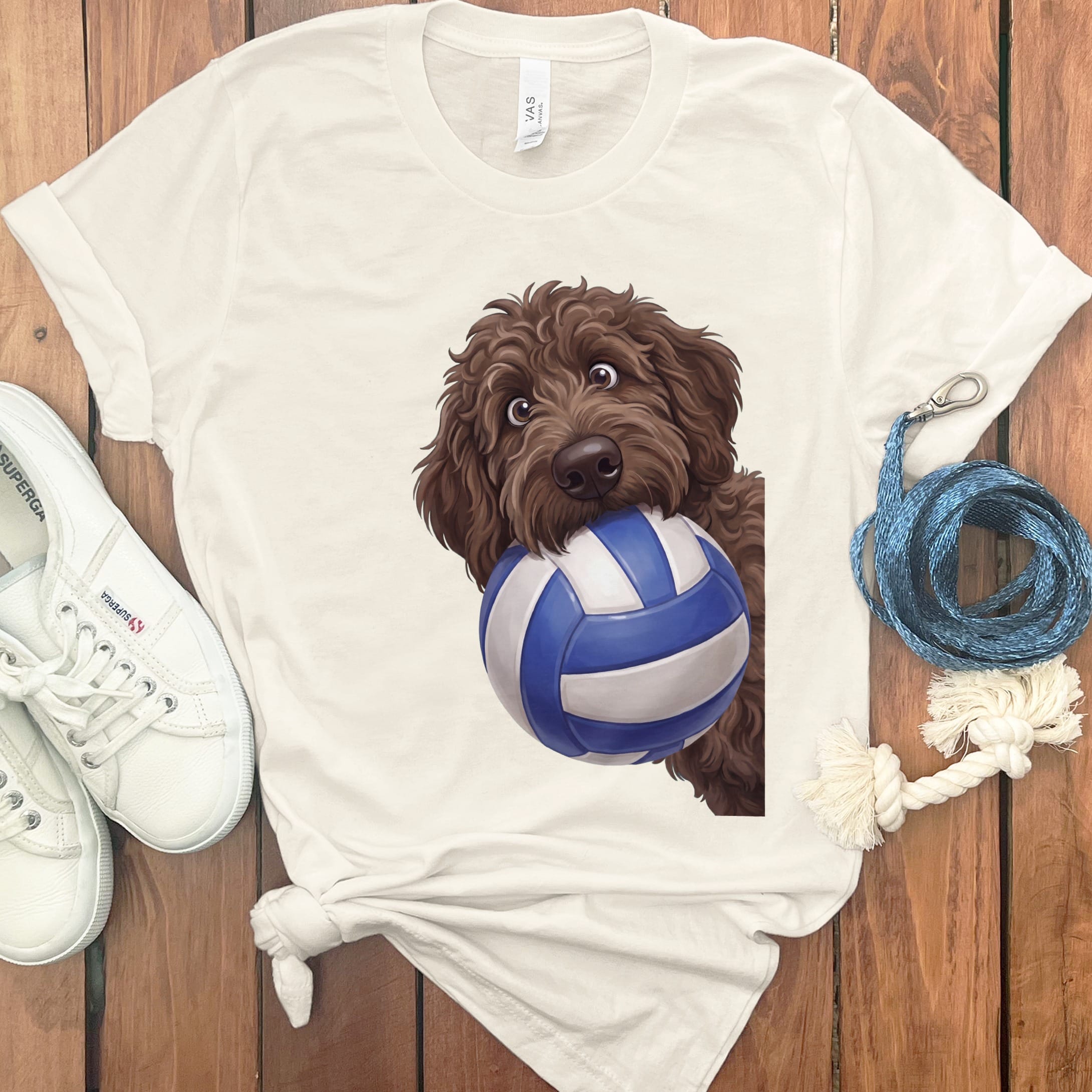 Chocolate Goldendoodle Volleyball T-Shirt in Natural / S by Puppy Jo
