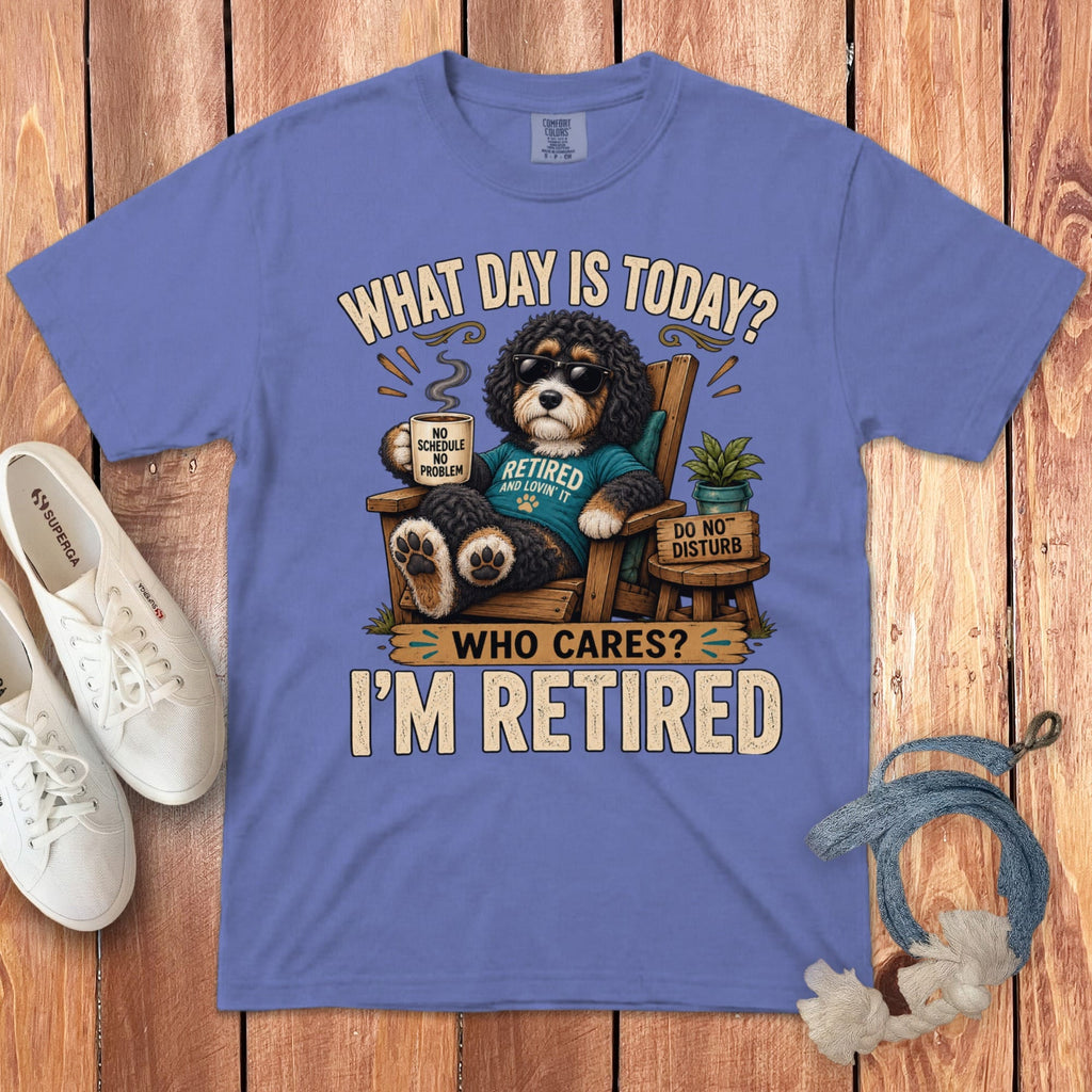 I'm Retired Bernedoodle Signature T-Shirt in Flo Blue / S by Puppy Jo