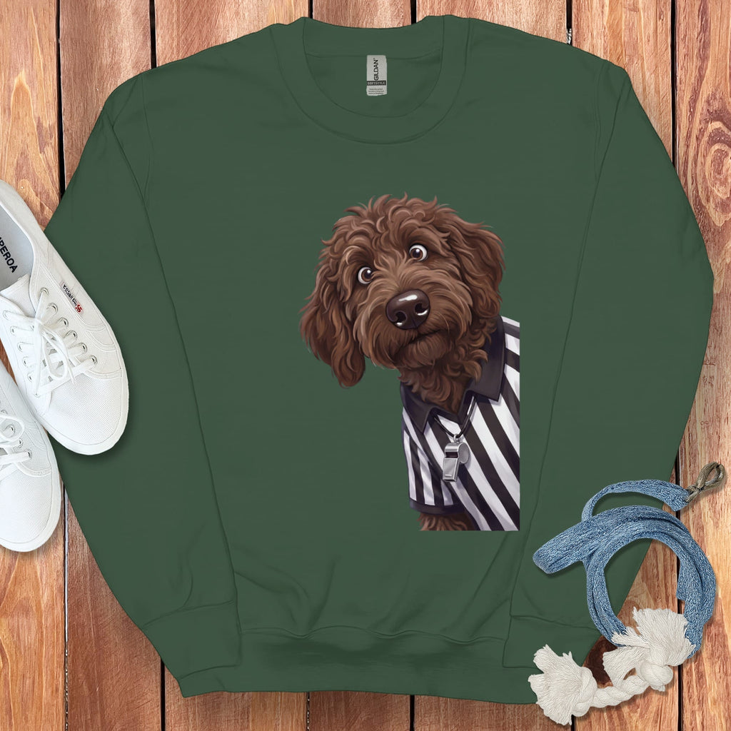 Chocolate Goldendoodle Football Referee Sweatshirt in Forest Green / S by Puppy Jo