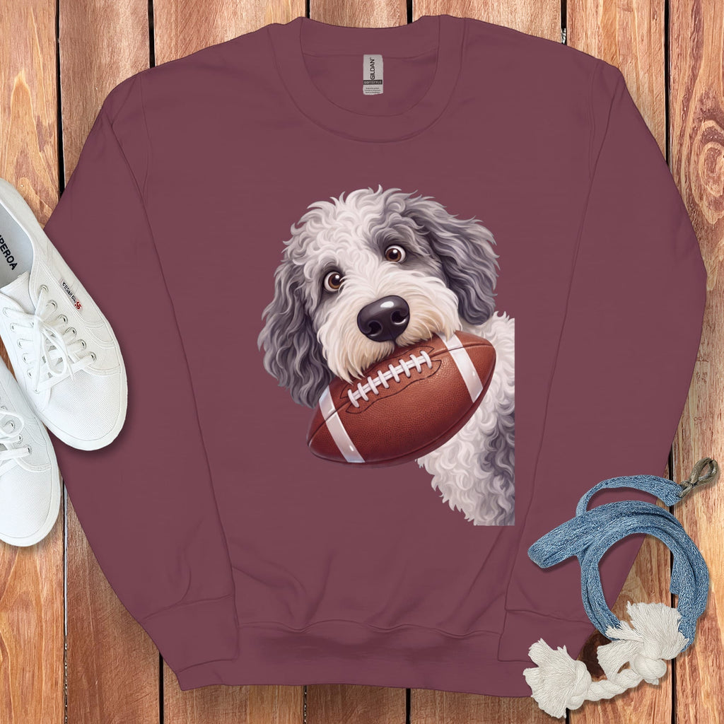 Sheepadoodle Football Sweatshirt in Maroon / S by Puppy Jo