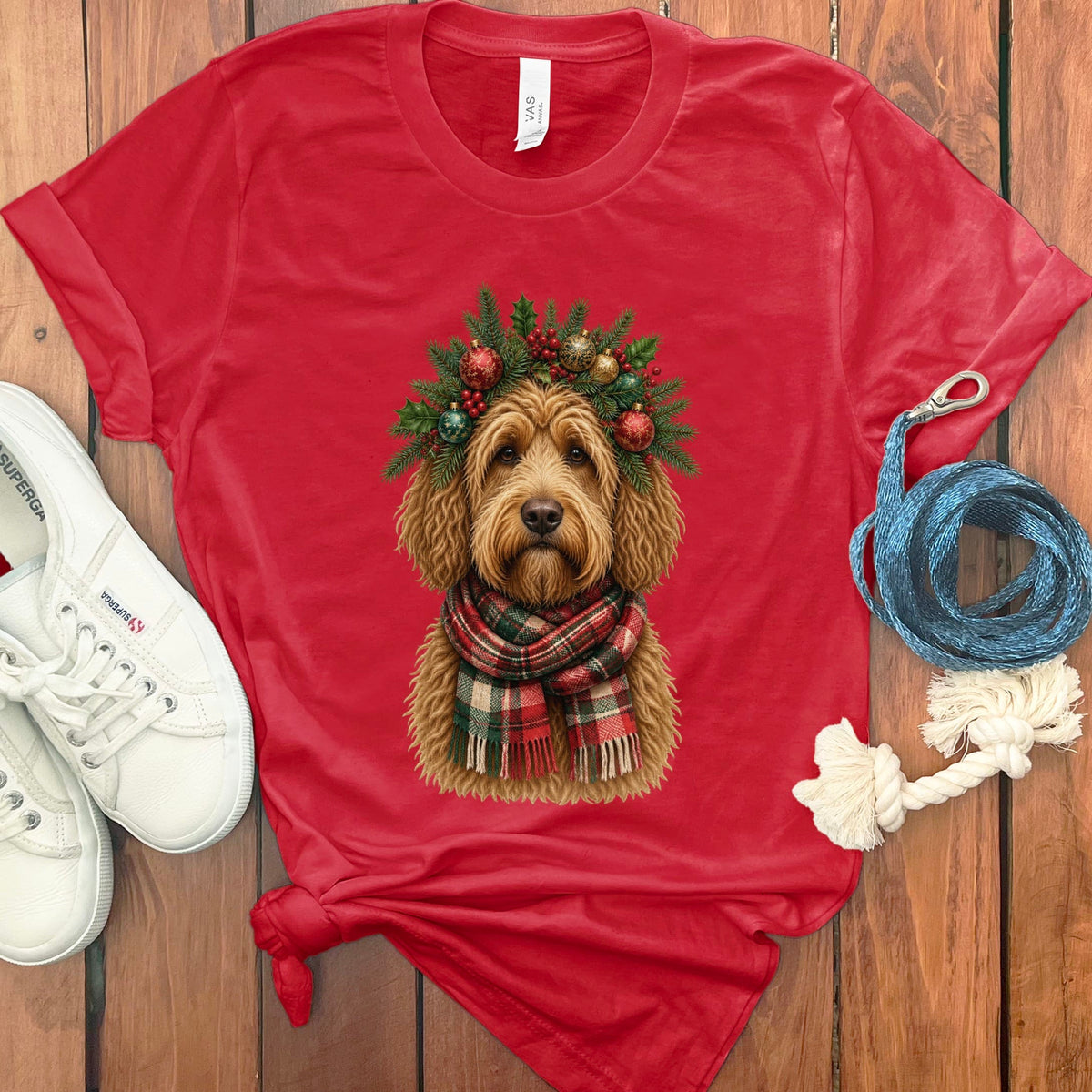 Golden Goldendoodle Holiday Crown T-Shirt in Red / S by Puppy Jo