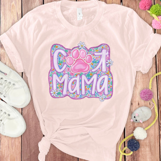 Cute Mama Paw Print Graphic Pink T-Shirt product