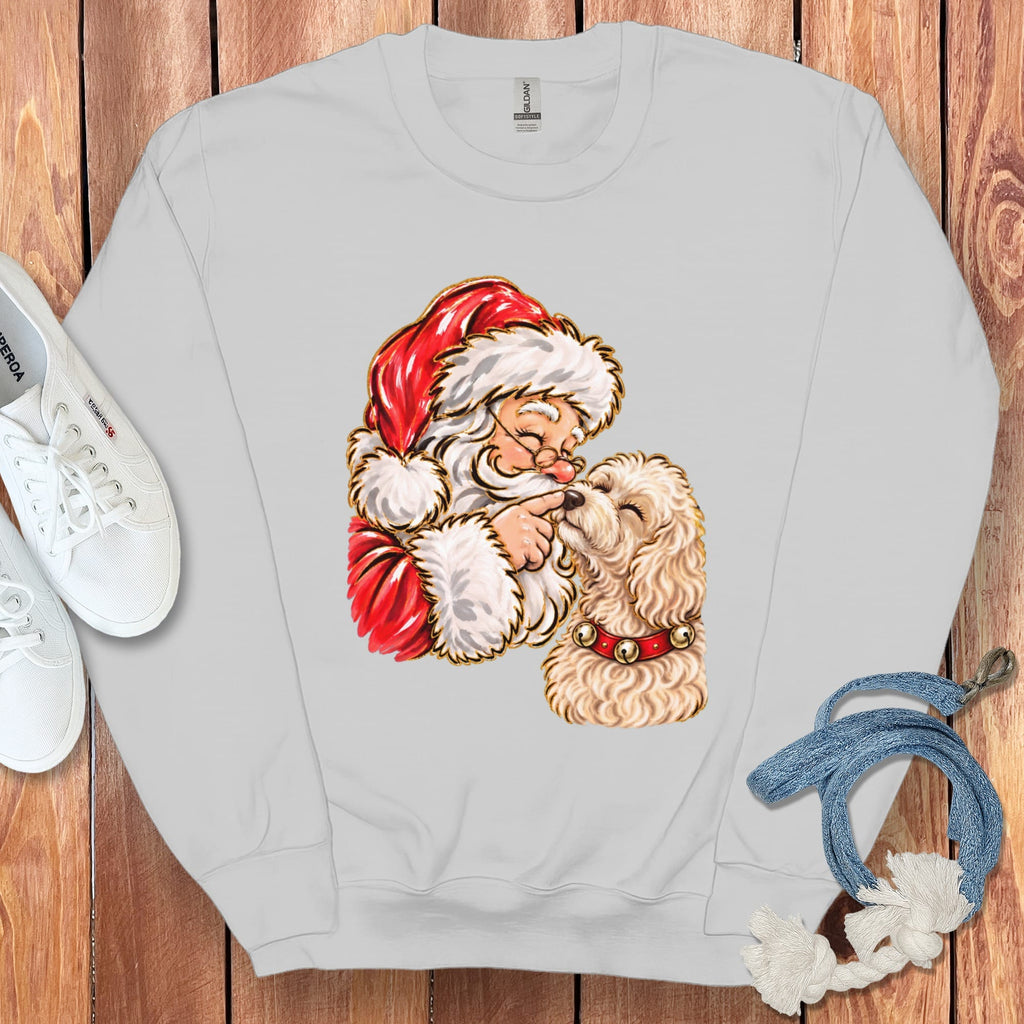 Maltipoo Santa Kiss Sweatshirt in Sport Grey / S by Puppy Jo