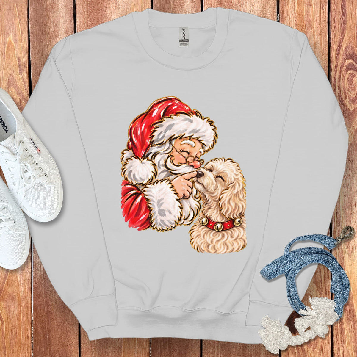 Maltipoo Santa Kiss Sweatshirt in Sport Grey / S by Puppy Jo