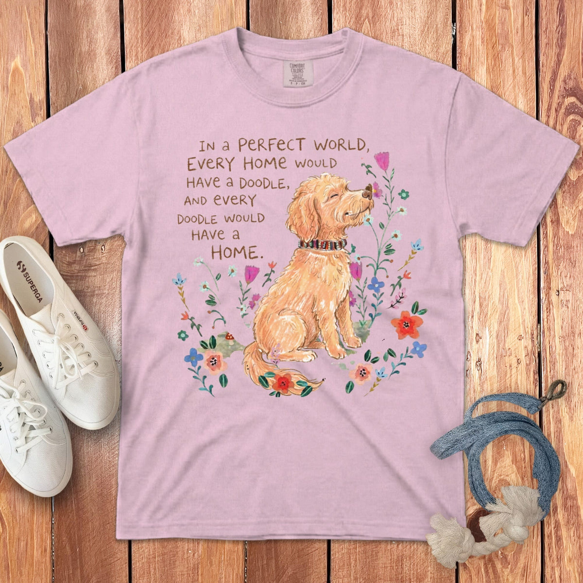 Perfect World Apricot Goldendoodle Signature T-Shirt in Blossom / S by Puppy Jo