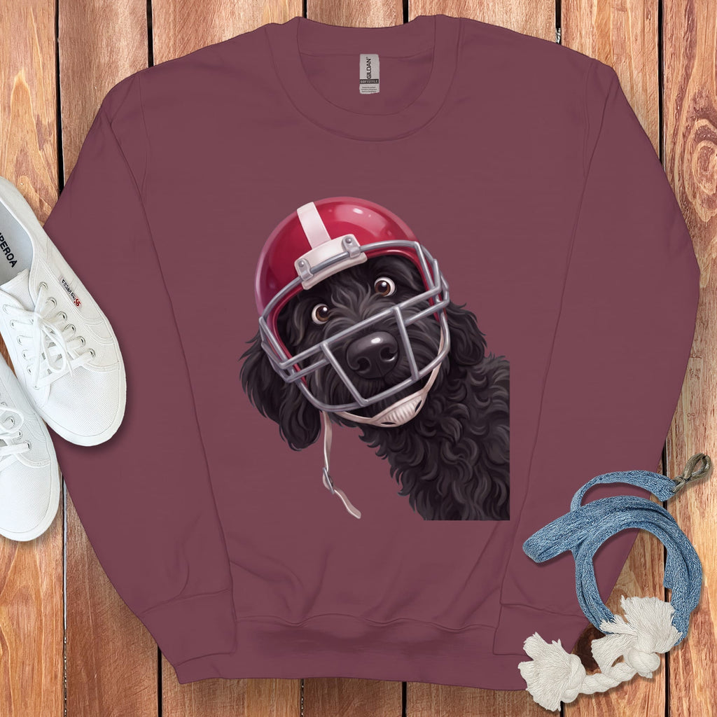 Black Goldendoodle Football Helmet Sweatshirt in Maroon / S by Puppy Jo