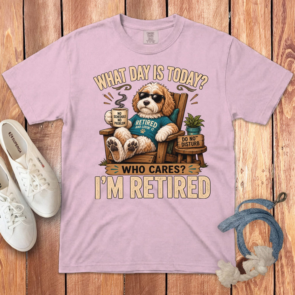 I'm Retired Parti Goldendoodle Signature T-Shirt in Blossom / S by Puppy Jo