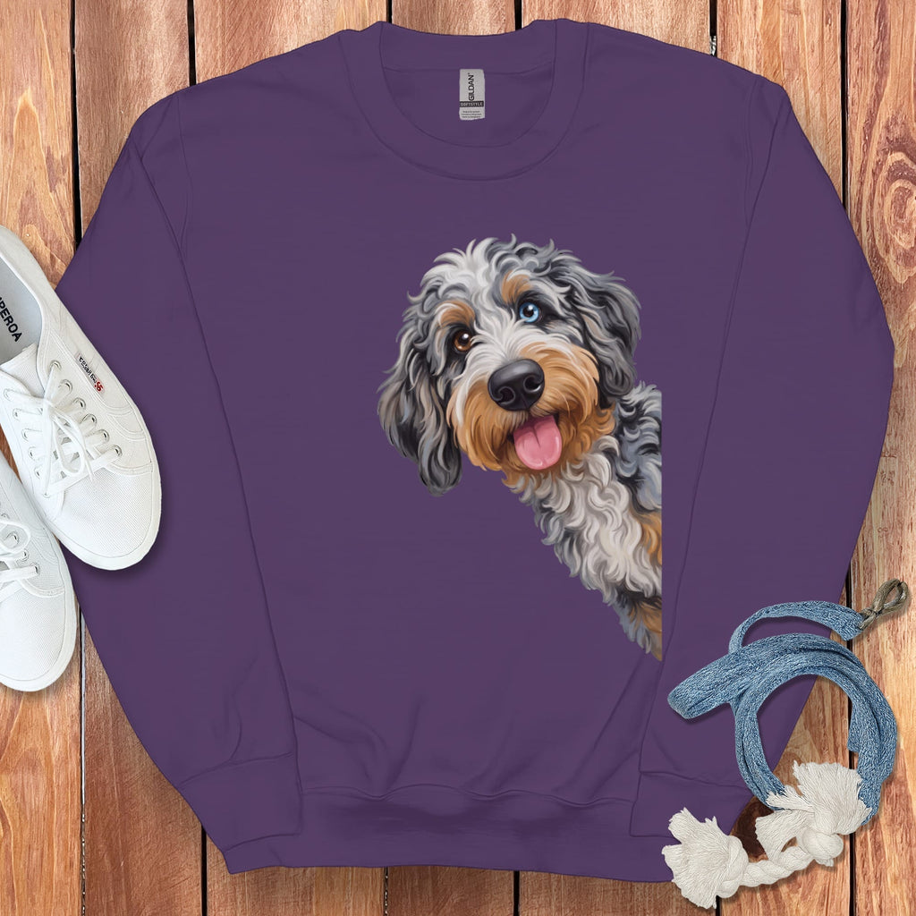 Tongue Out Aussiedoodle Sweatshirt in Purple / S by Puppy Jo