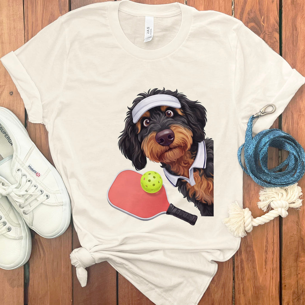 Phantom Goldendoodle Pickleball Player T-Shirt in Natural / S by Puppy Jo