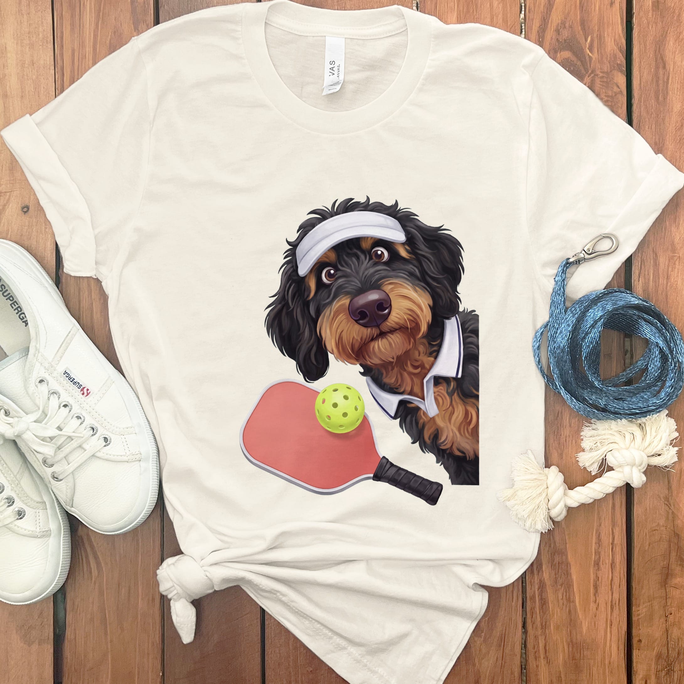 Phantom Goldendoodle Pickleball Player T-Shirt in Natural / S by Puppy Jo