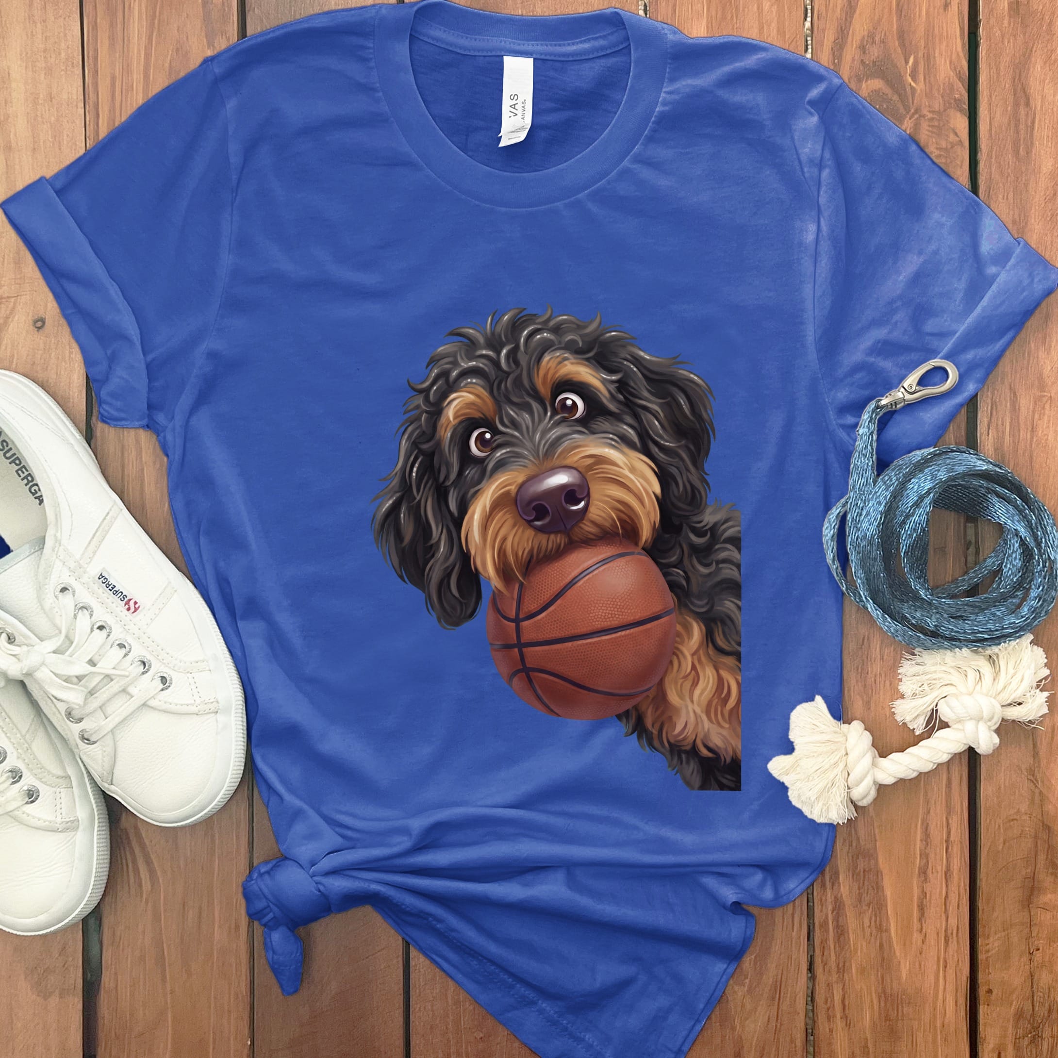 Phantom Goldendoodle Basketball T-Shirt in True Royal / S by Puppy Jo