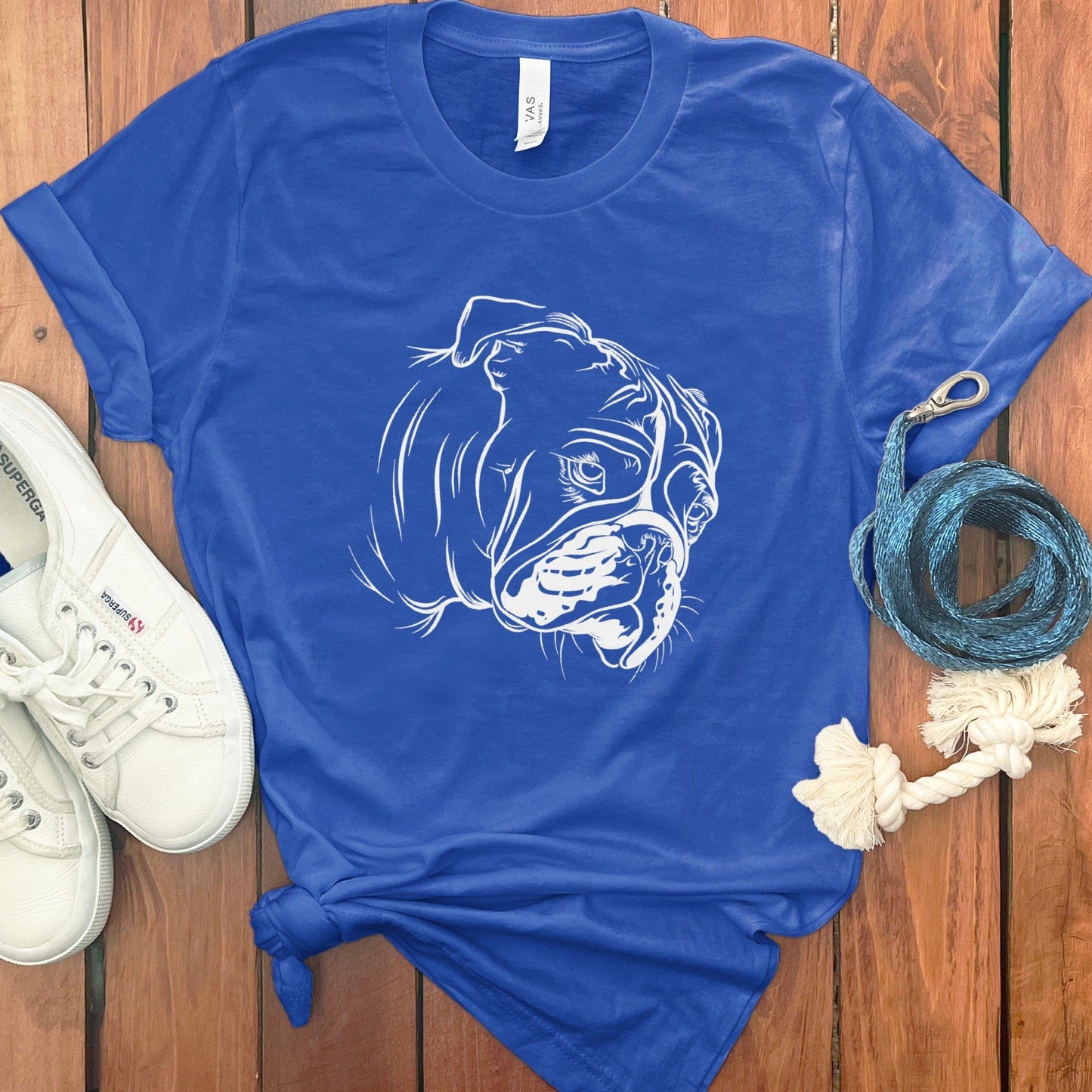 Blue T-Shirt With Bulldog Face Drawing Graphic product