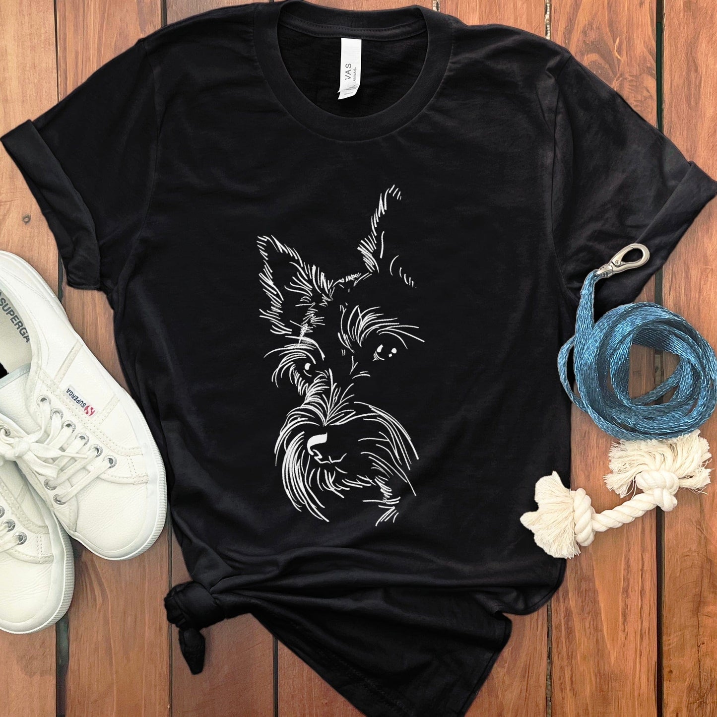 Black T-shirt with Cute Dog Line Art Design product type