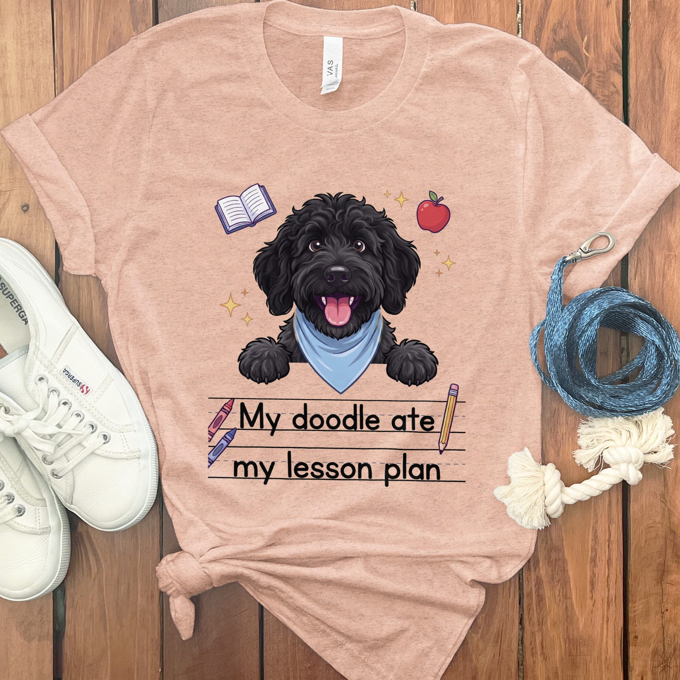 Black Goldendoodle Ate Lesson T-Shirt in Heather Peach / S by Puppy Jo