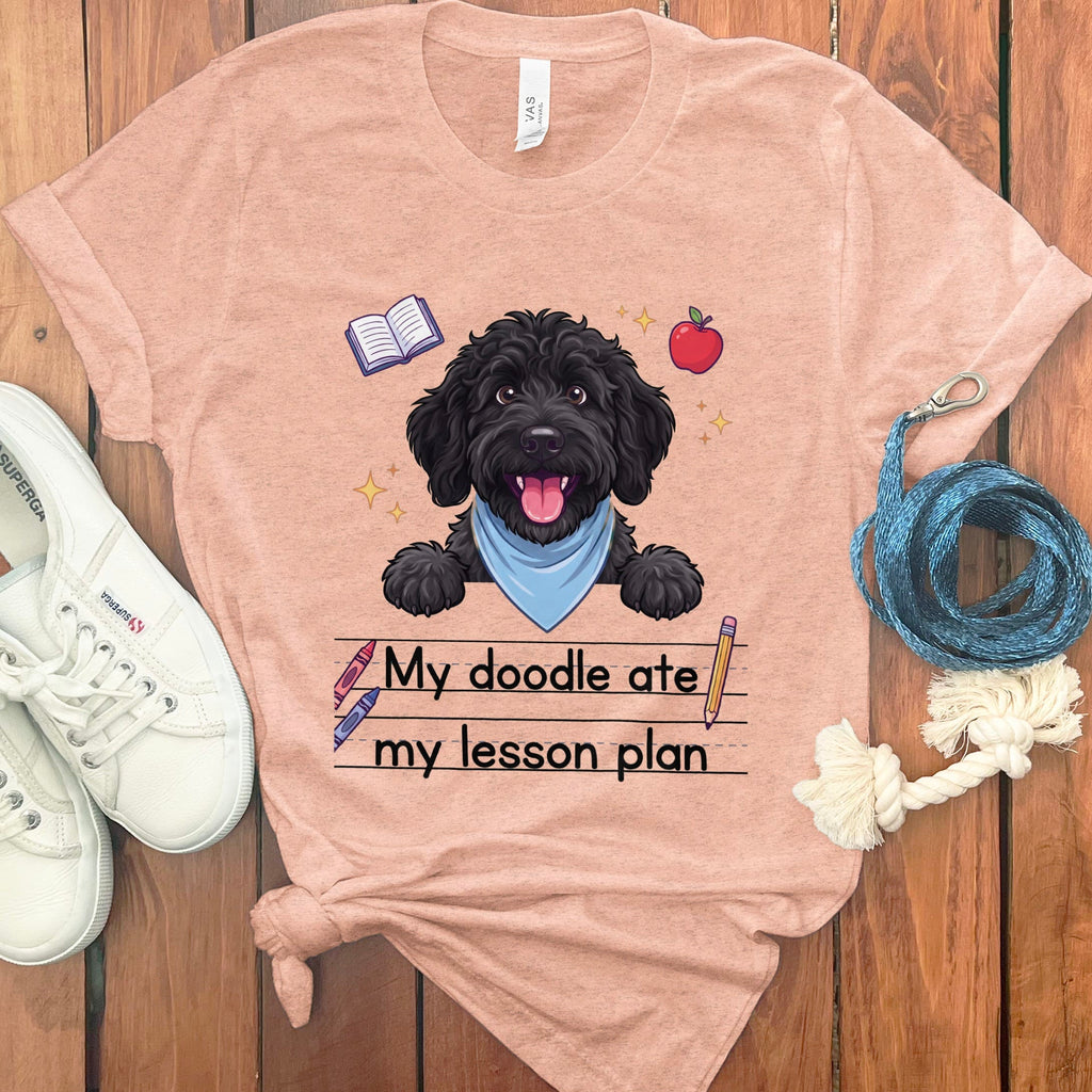 Black Goldendoodle Ate Lesson T-Shirt in Heather Peach / S by Puppy Jo