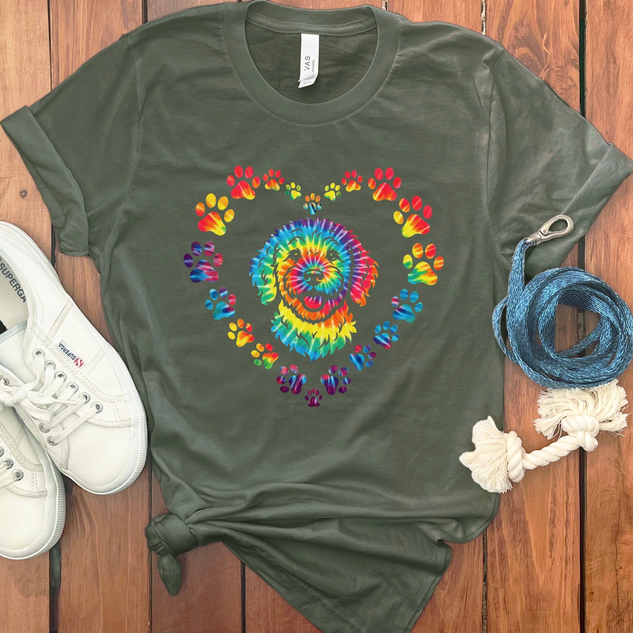 Colorful Heart and Paw Print Design T-shirt