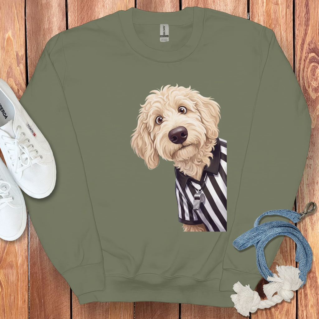 Cream Goldendoodle Football Referee Sweatshirt in Military Green / S by Puppy Jo