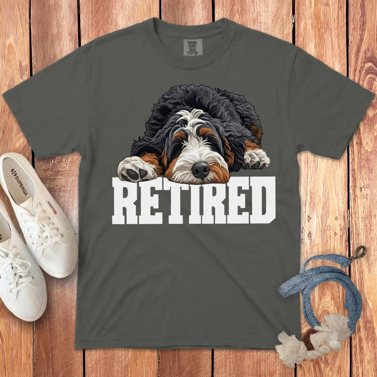 Retired Sleeping Bernedoodle Signature T-Shirt in Pepper / S by Puppy Jo