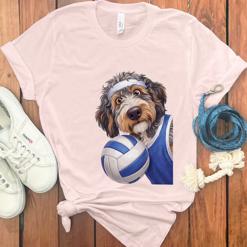 Aussiedoodle Volleyball Player T-Shirt in Soft Pink / S by Puppy Jo