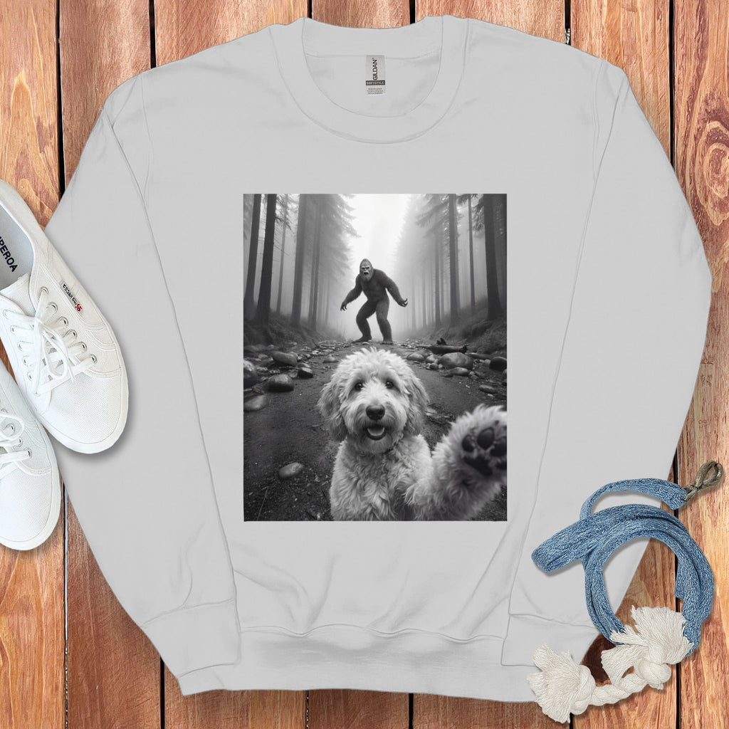 Bigfoot and Dog Selfie Forest Adventure Sweatshirt
