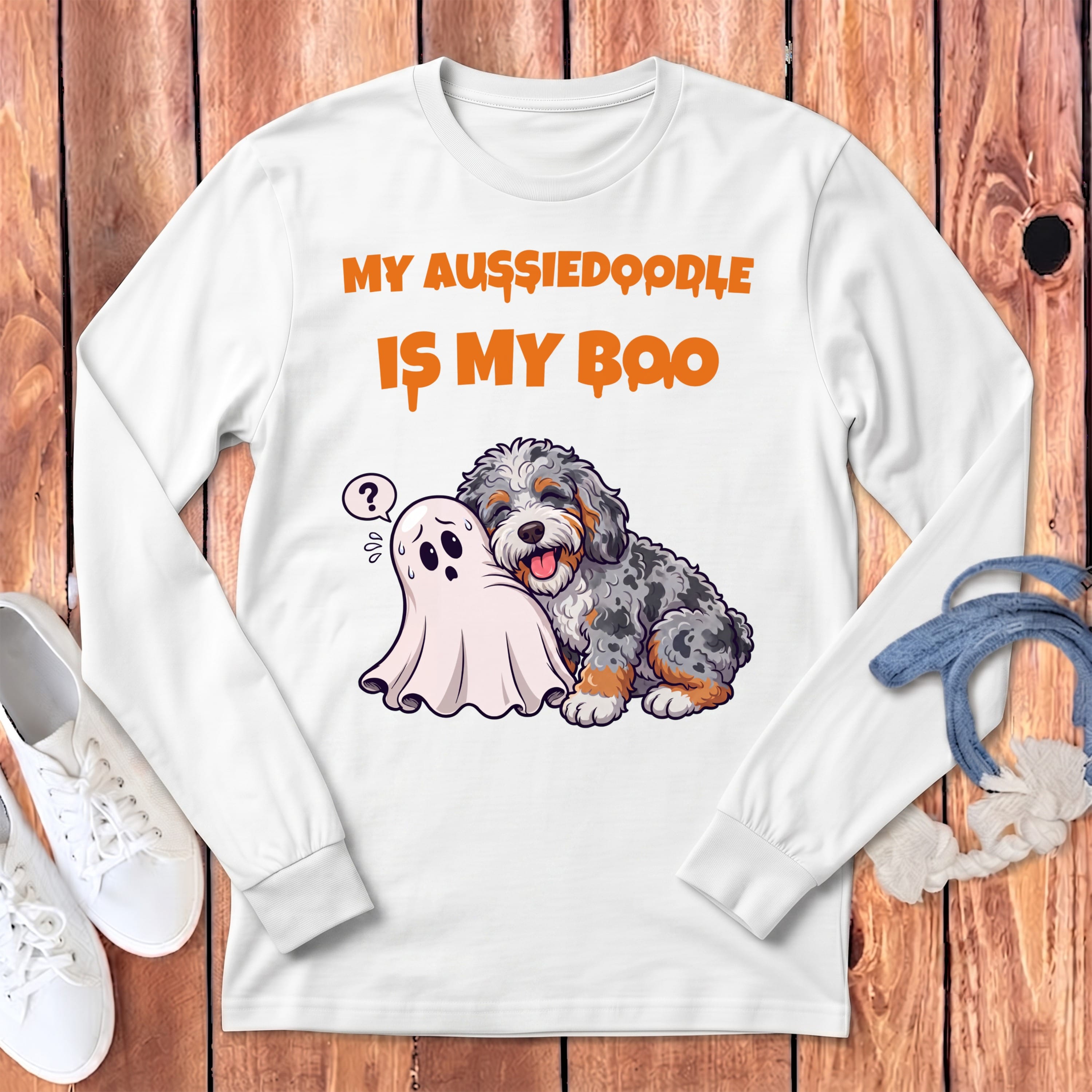 Aussiedoodle My Boo Long Sleeve T-Shirt in White / S by Puppy Jo