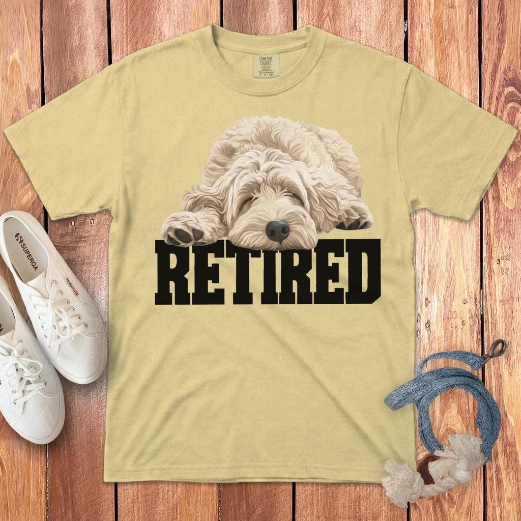 Retired Sleeping Cream Goldendoodle Signature T-Shirt in Butter / S by Puppy Jo