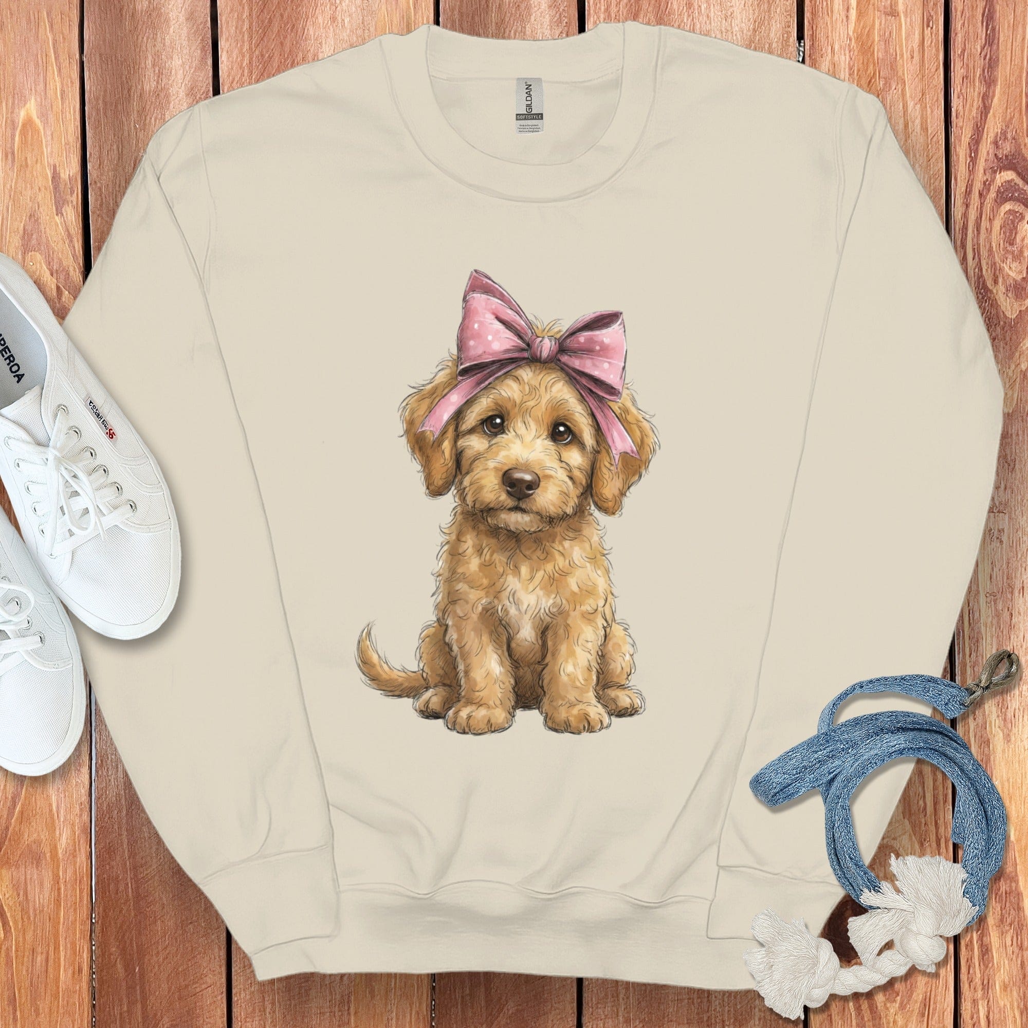 Adorable Puppy With Pink Bow Graphic Sweatshirt