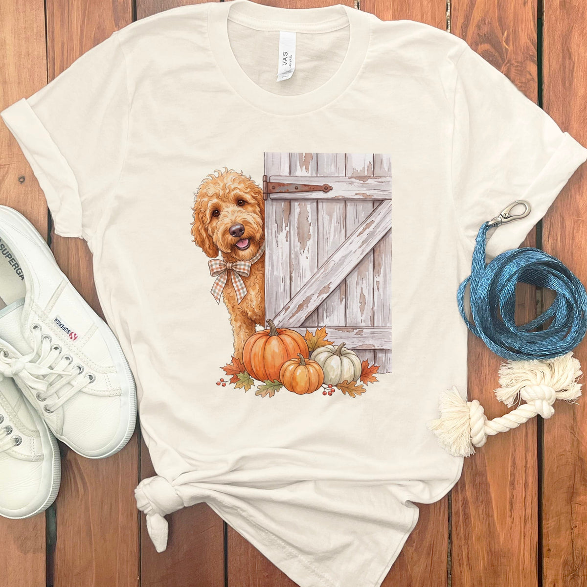 Golden Goldendoodle Barn Peeking T-Shirt in Natural / S by Puppy Jo