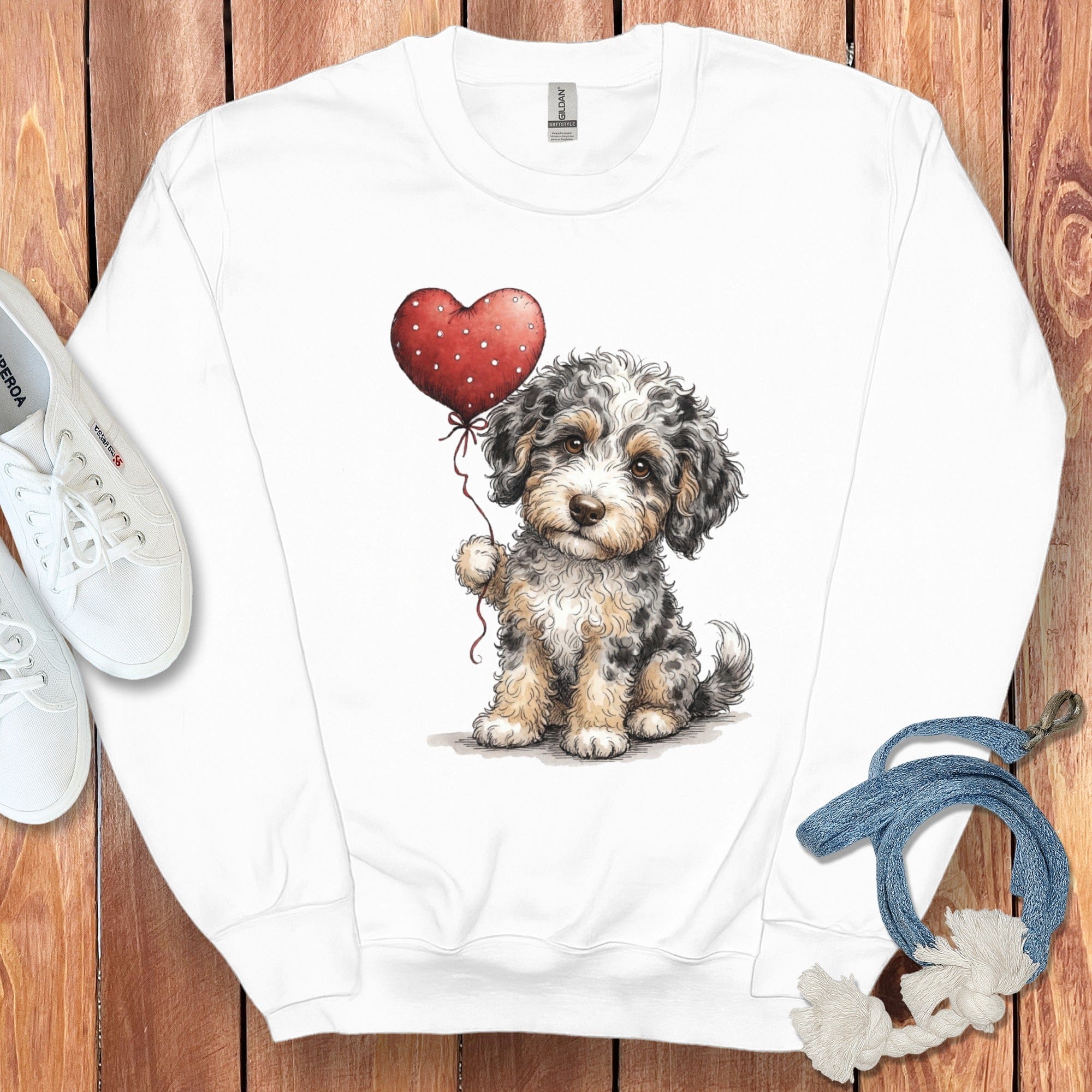 Adorable Puppy Holding Heart Balloon Sweatshirt