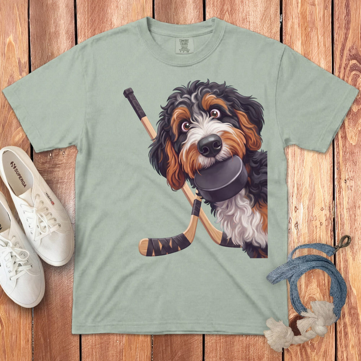 Bernedoodle Hockey Signature T-Shirt in Bay / S by Puppy Jo