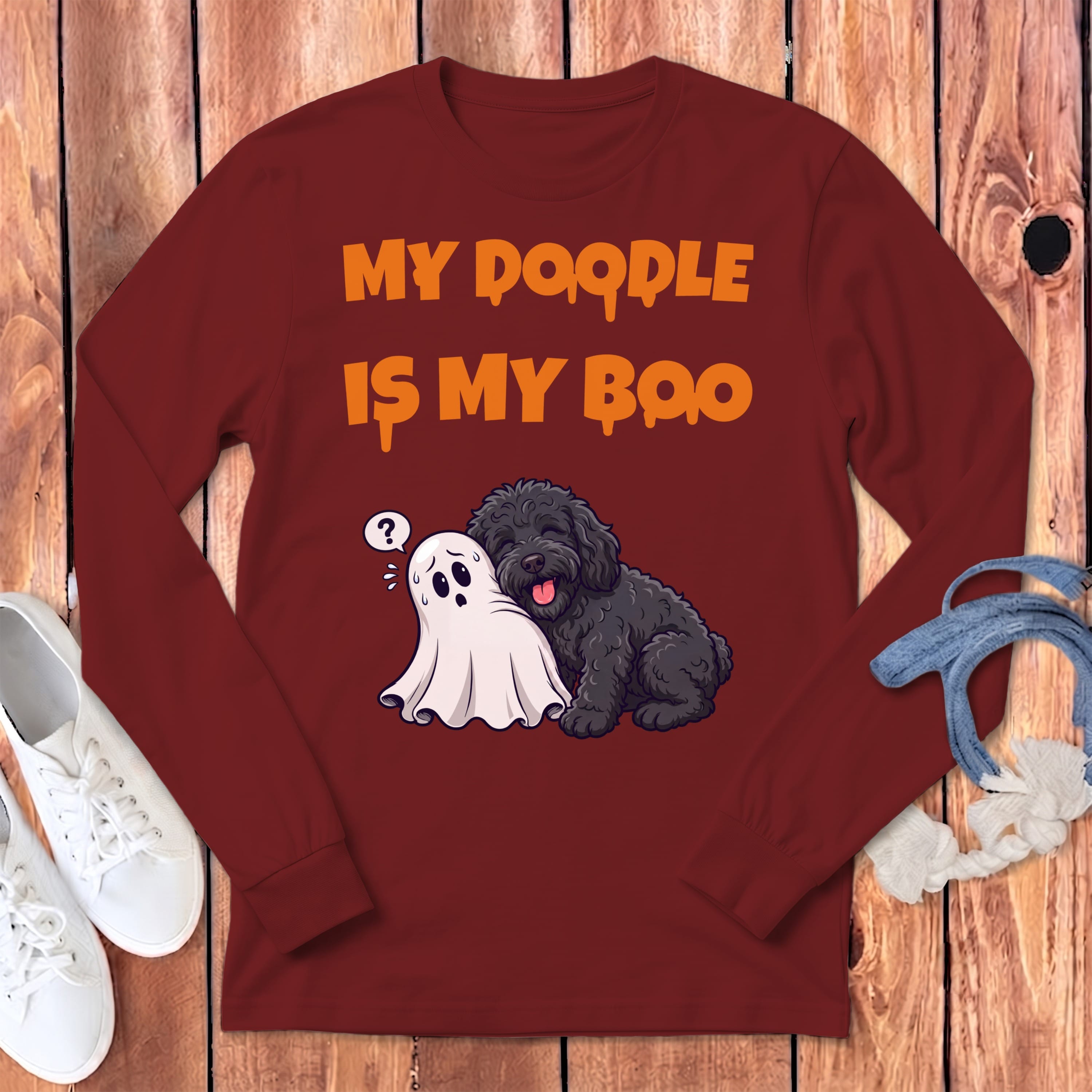 Black Goldendoodle My Boo Long Sleeve T-Shirt in Cardinal / S by Puppy Jo