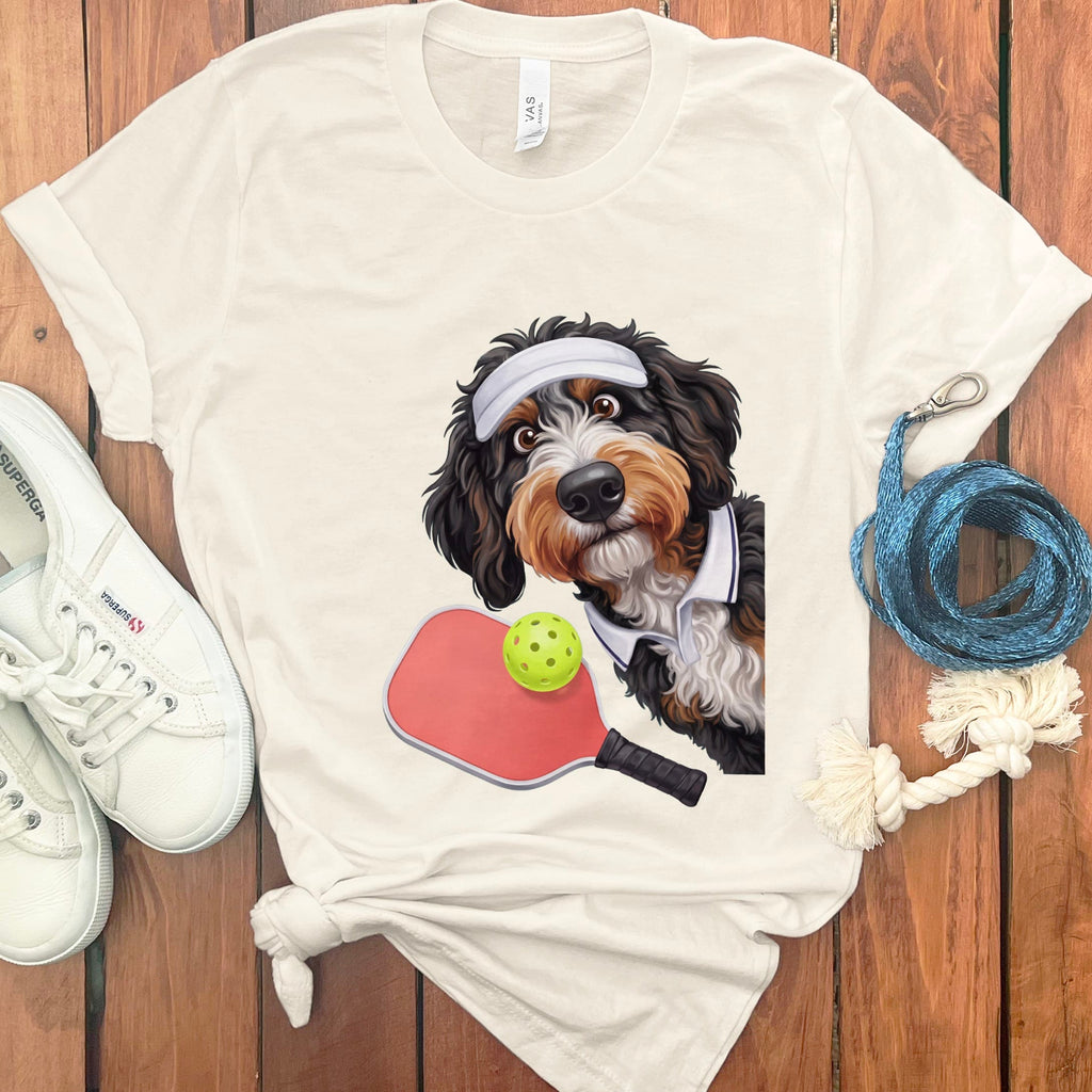 Bernedoodle Pickleball Player T-Shirt in Natural / S by Puppy Jo