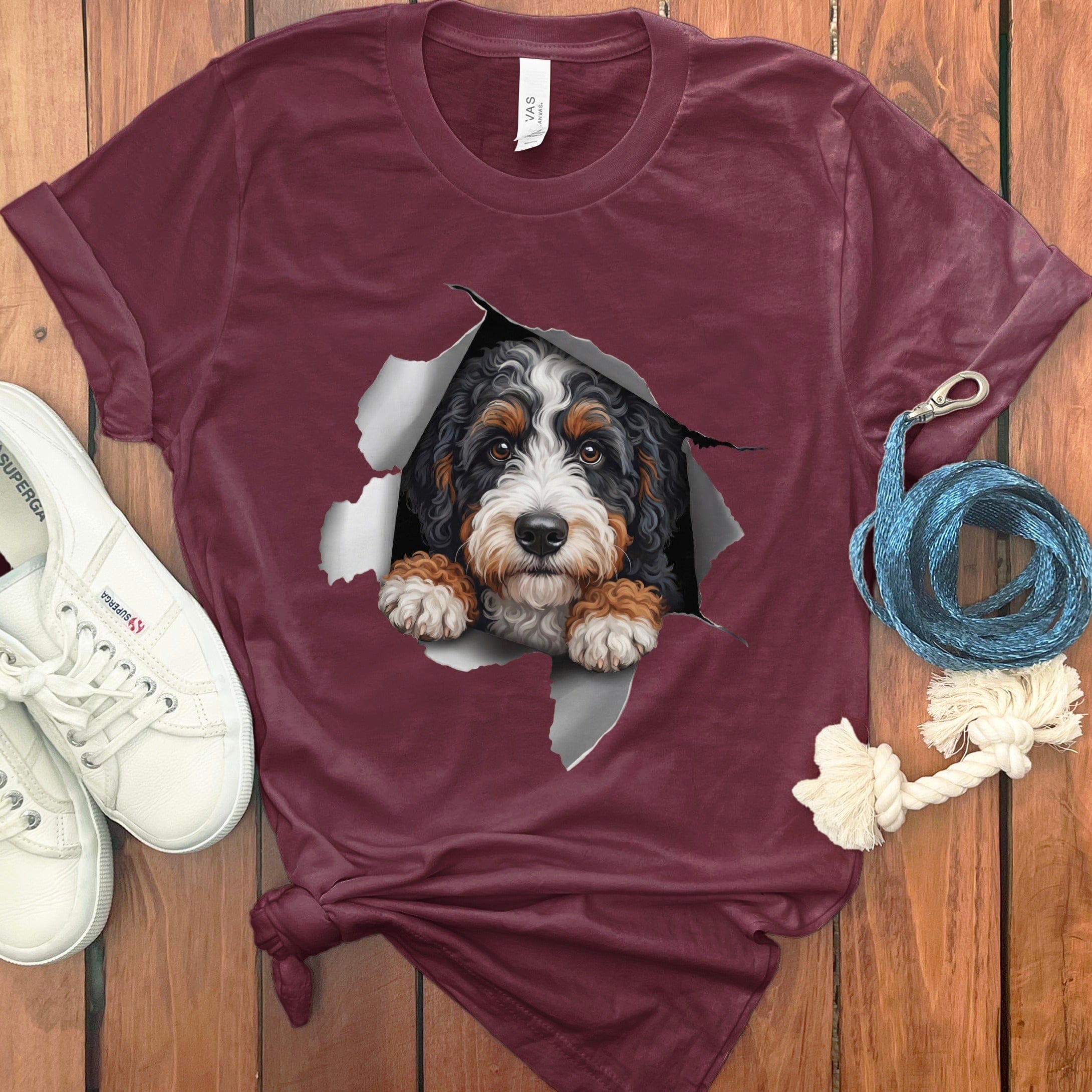 Adorable 3D Dog Breaking Through Print T-shirt