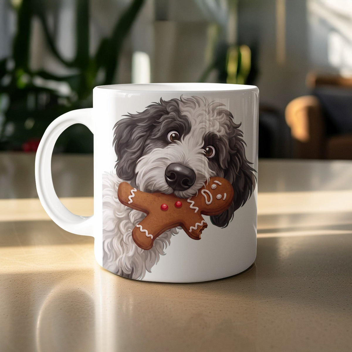 Sheepadoodle Cookie Thief Mug in by Puppy Jo