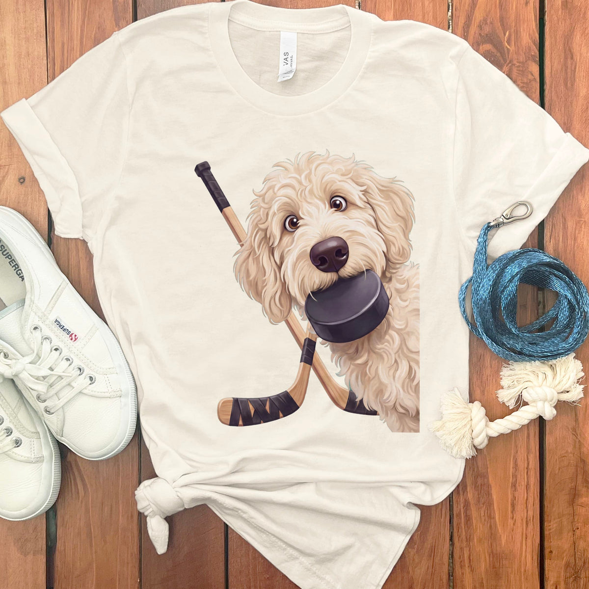 Cream Goldendoodle Hockey T-Shirt in Natural / S by Puppy Jo