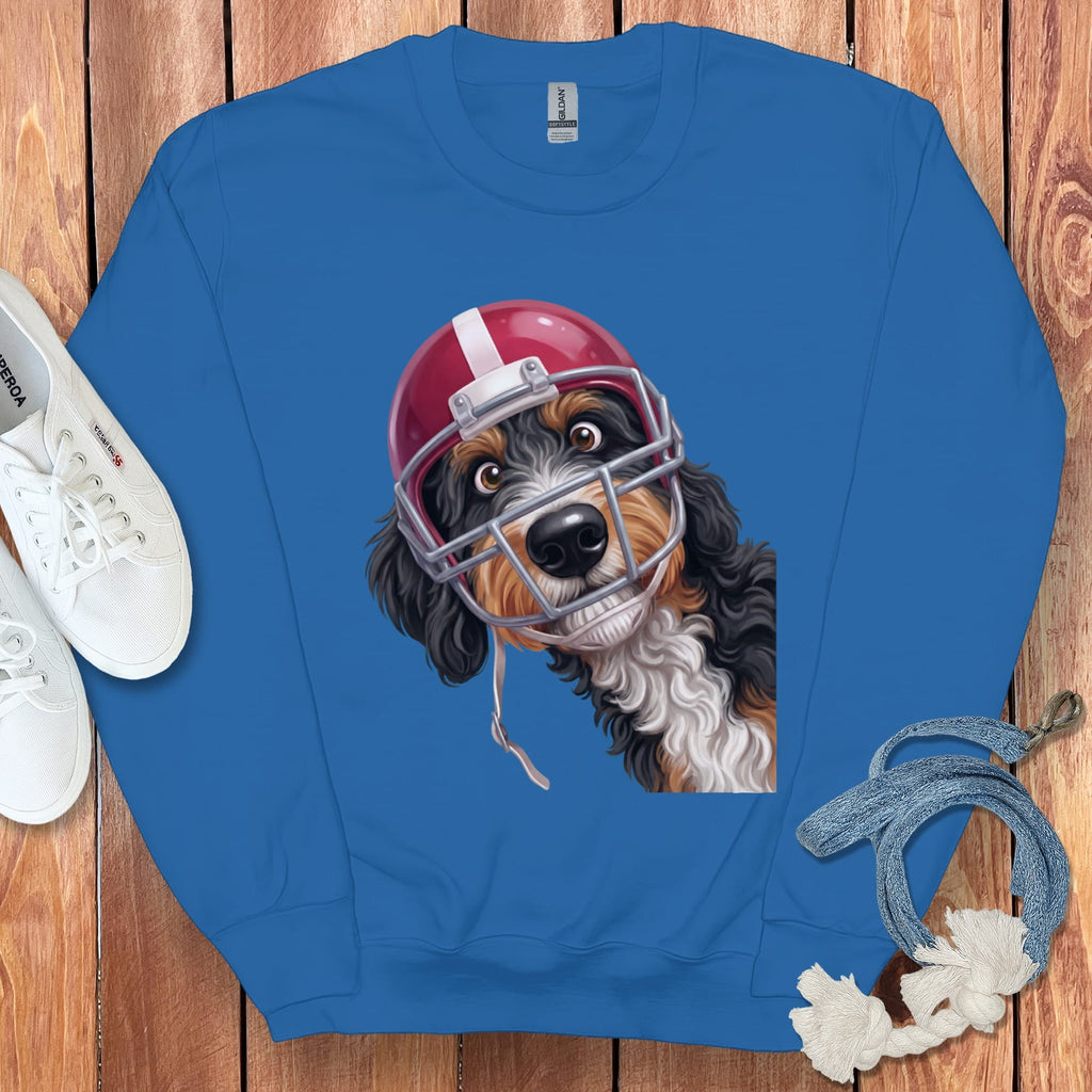 Bernedoodle Football Helmet Sweatshirt in Royal / S by Puppy Jo