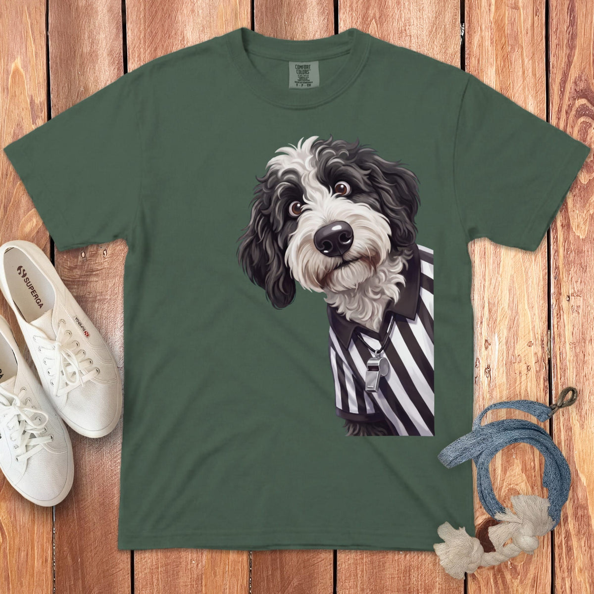 Sheepadoodle Football Referee Signature T-Shirt in Blue Spruce / S by Puppy Jo
