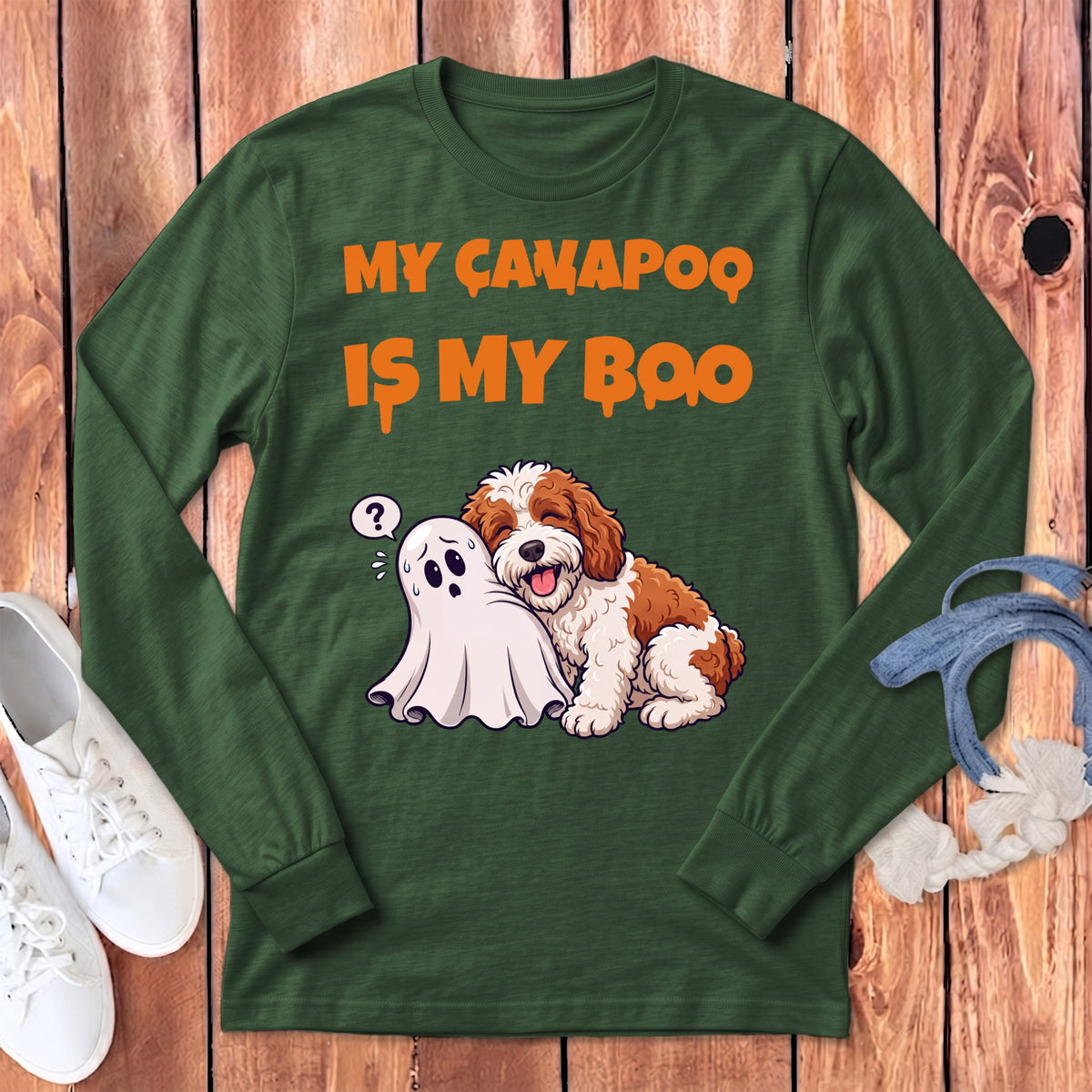 Cavapoo My Boo Long Sleeve T-Shirt in Heather Forest / S by Puppy Jo