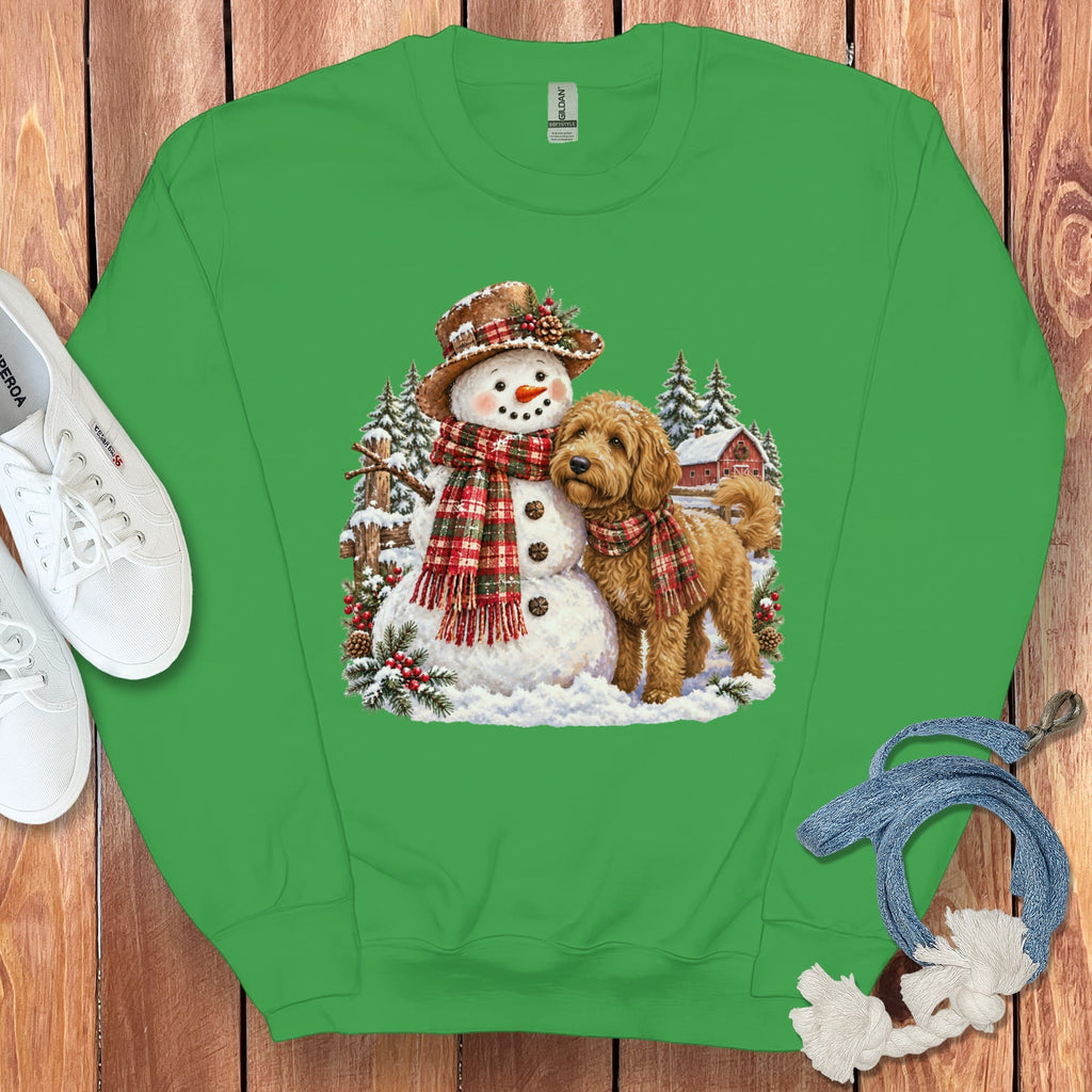 Apricot Goldendoodle Christmas Snowman Sweatshirt in Irish Green / S by Puppy Jo