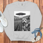UFO and Happy Dog on Farm Graphic Sweatshirt