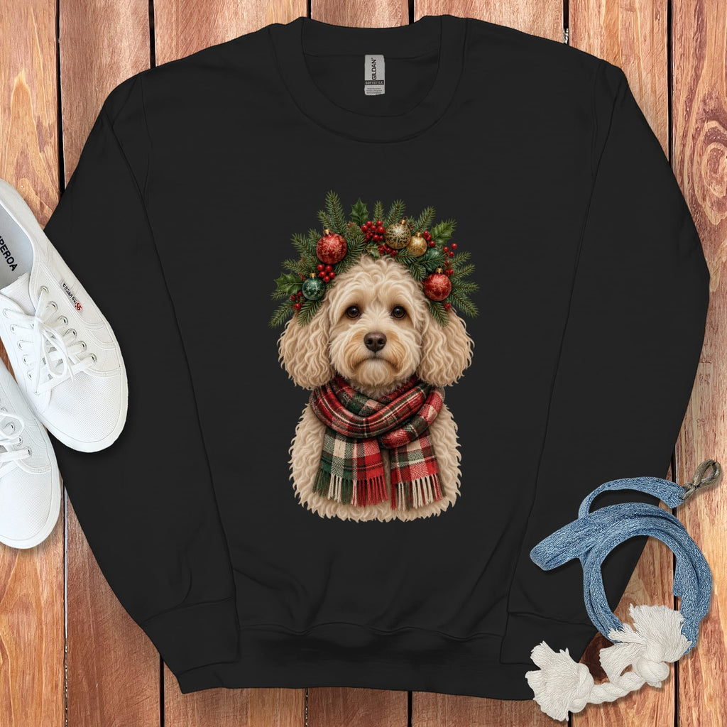 Maltipoo Holiday Crown Sweatshirt in Black / S by Puppy Jo
