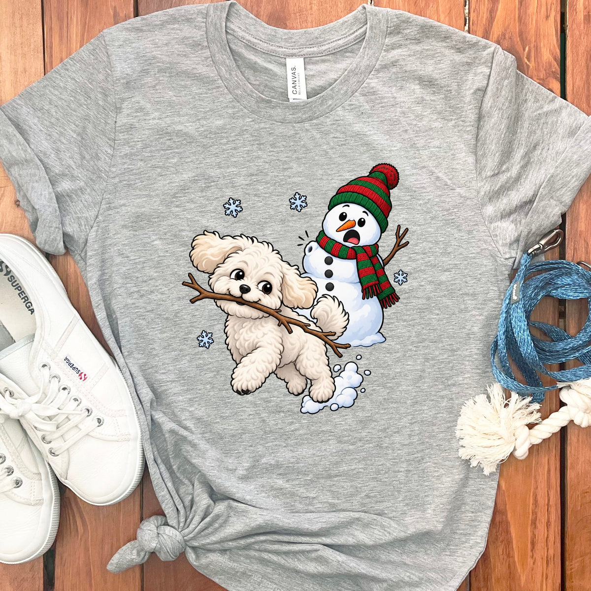 Maltipoo Snowman T-Shirt in Athletic Heather / S by Puppy Jo