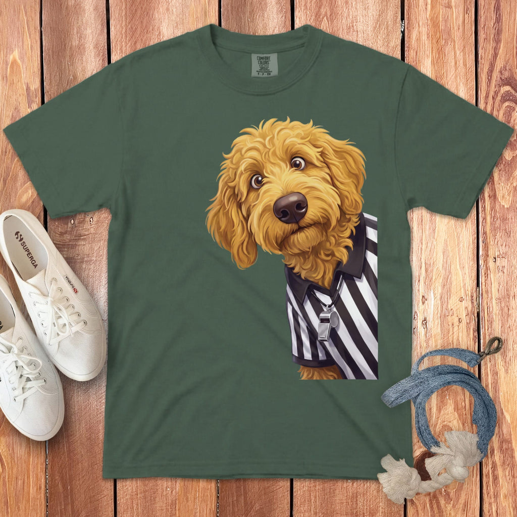 Golden Goldendoodle Football Referee Signature T-Shirt in Blue Spruce / S by Puppy Jo