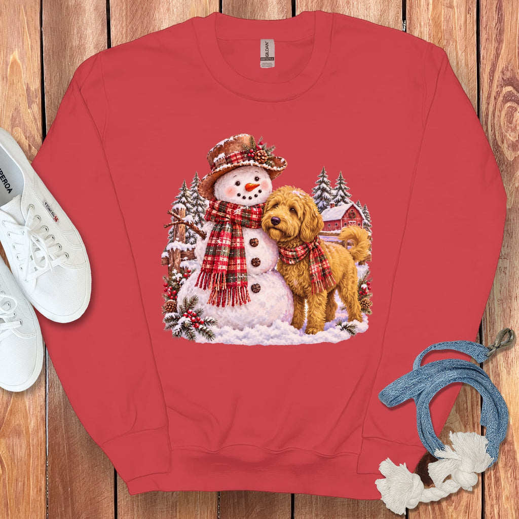 Golden Goldendoodle Christmas Snowman Sweatshirt in Red / S by Puppy Jo