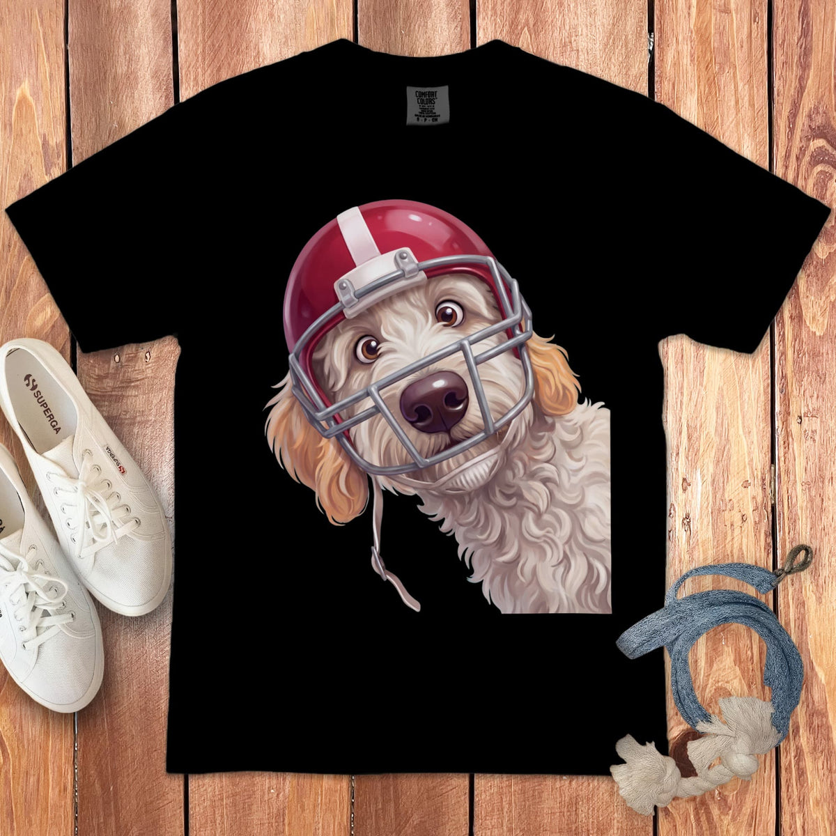 Maltipoo Football Helmet Signature T-Shirt in Black / S by Puppy Jo
