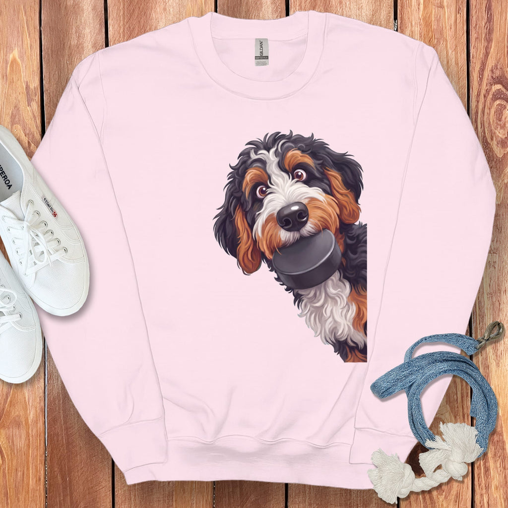 Bernedoodle Hockey Puck Sweatshirt in Light Pink / S by Puppy Jo