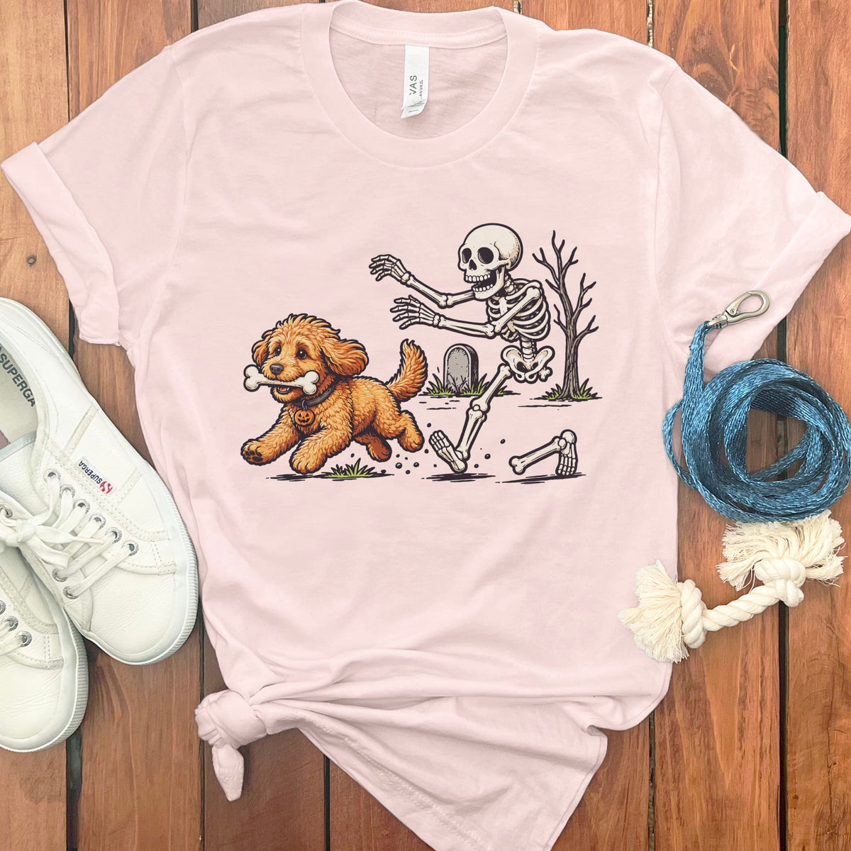 Gold Goldendoodle Bone Thief T-Shirt in Soft Pink / S by Puppy Jo