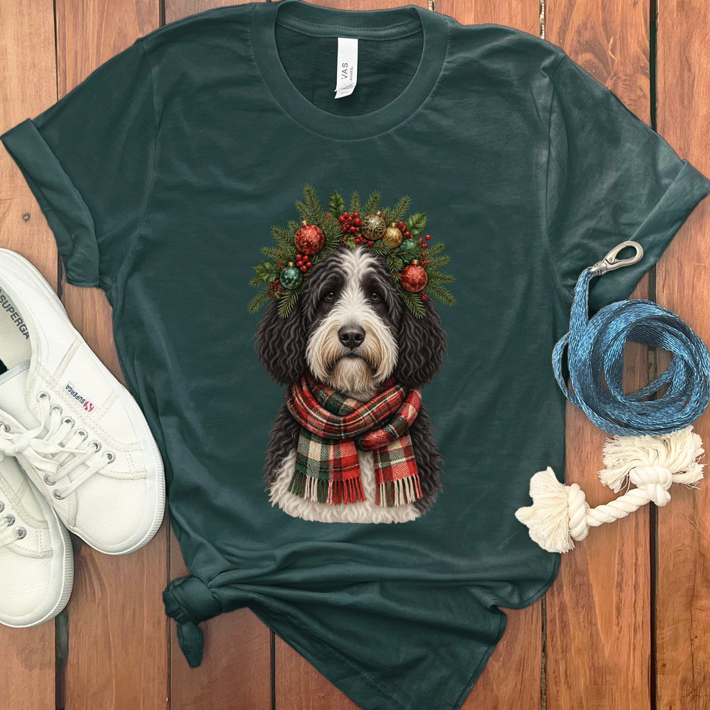 Sheepadoodle Holiday Crown T-Shirt in Forest / S by Puppy Jo