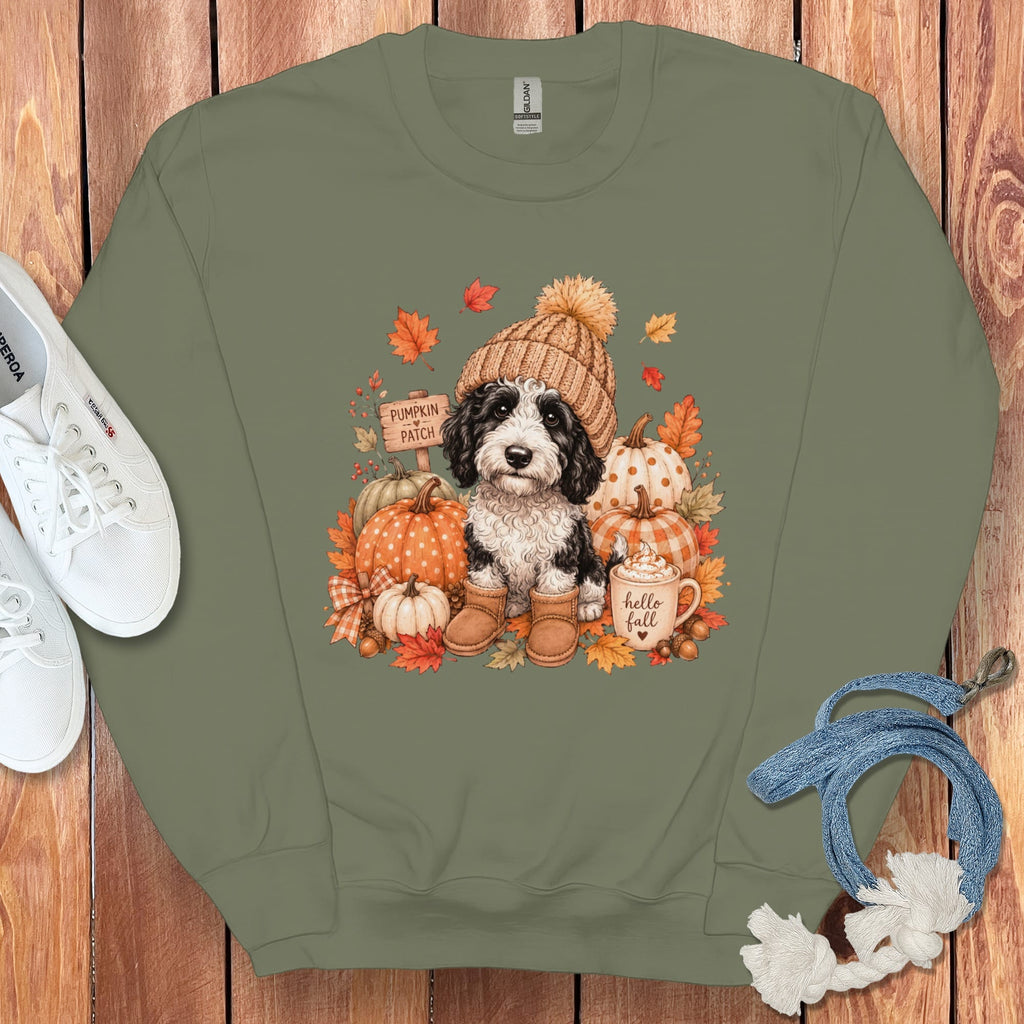 Sheepadoodle Pumpkin Patch Sweatshirt in Military Green / S by Puppy Jo